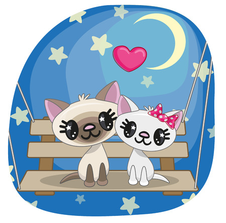 Valentine card with Lovers Cats on the swingのイラスト素材