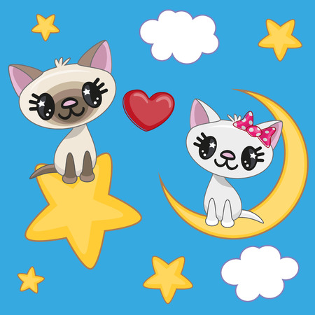 Valentine card with Lovers Catsのイラスト素材