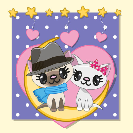 Valentine card with Lovers Cats on the moonのイラスト素材