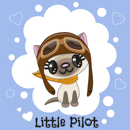Cute cartoon Cat in a pilot hatのイラスト素材