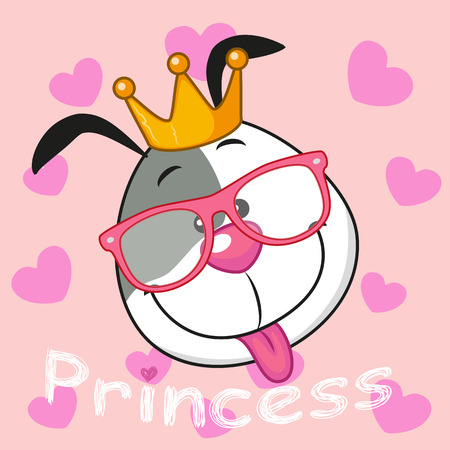 Princess Dog with hearts on a pink backgroundのイラスト素材