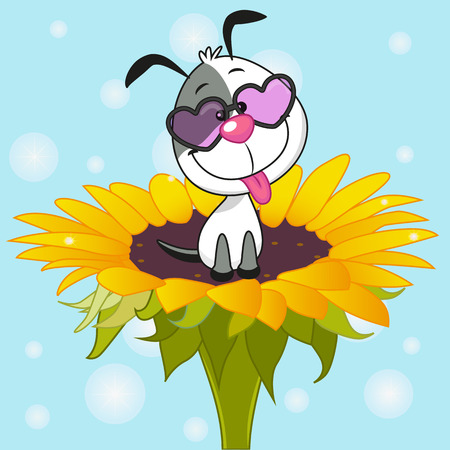 Cute cartoon Dog on the flowerのイラスト素材