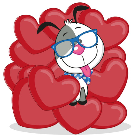 Valentine card with Dog in heartsのイラスト素材