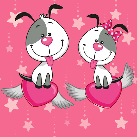 Valentine card with Lovers Dogs on the flying heartsのイラスト素材