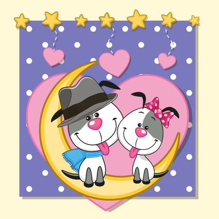 Valentine card with Lovers Dogs on the moonのイラスト素材