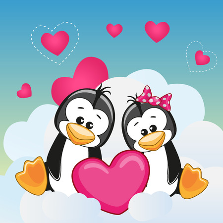 Valentine card with Lovers Penguinsのイラスト素材