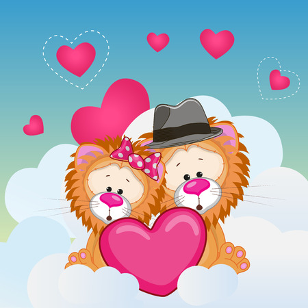 Valentine card with Lovers Lionsのイラスト素材
