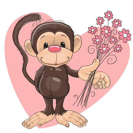 Greeting card Monkey with flowersのイラスト素材