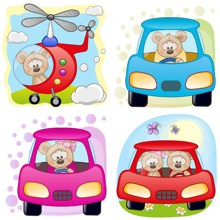 Set of cards with mouses and mode of transportのイラスト素材