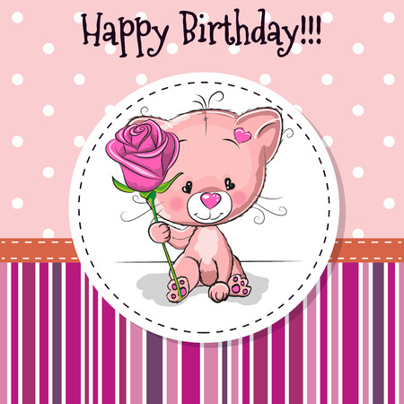 Greeting card Cute Cat with a flowerのイラスト素材