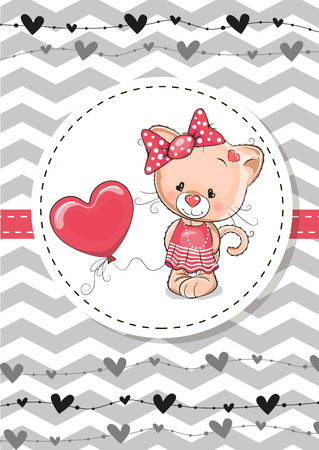 Greeting card Cute Cat with balloon and bonnetのイラスト素材