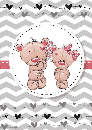 Greeting card with two Teddy Bears in a frameのイラスト素材