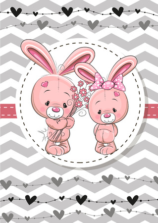Greeting card with two Rabbits in a frameのイラスト素材