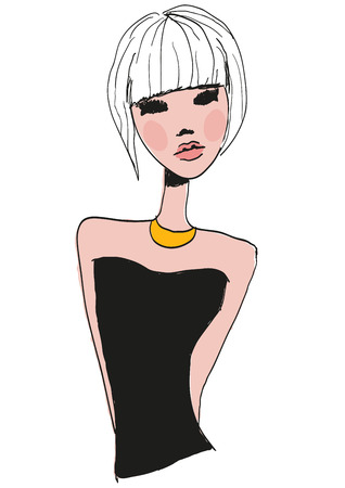 Sketch of fashion girl isolated on a white backgroundのイラスト素材