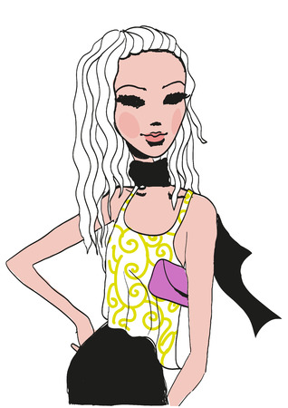 Sketch of fashion girl isolated on a white backgroundのイラスト素材