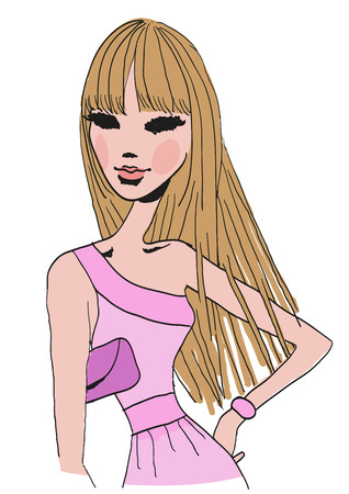 Sketch of fashion girl isolated on a white backgroundのイラスト素材
