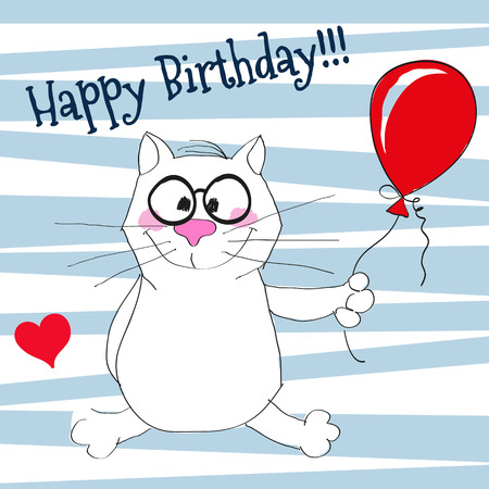 Greeting card Cute Cat with balloonのイラスト素材