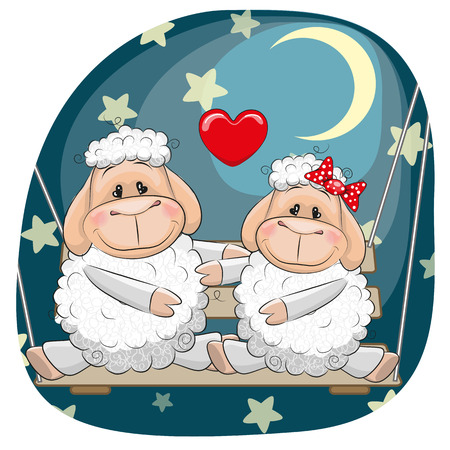 Valentine card with Lovers Sheep on the swingのイラスト素材