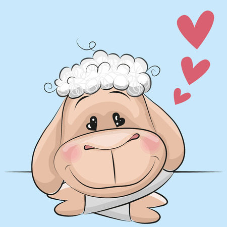Cute Sheep with hearts on a blue backgroundのイラスト素材