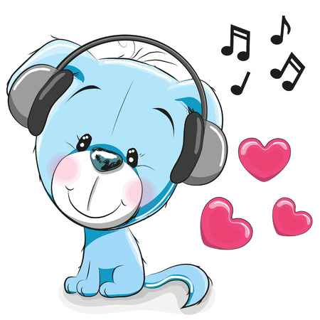 Cute cartoon Dog with headphones on a white backgroundのイラスト素材