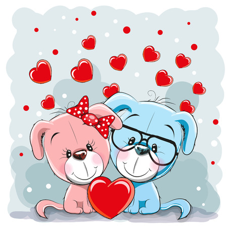 Valentine card with Lovers Dogs and heartsのイラスト素材
