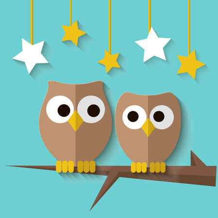 Two Cute Owls is sitting on a branchのイラスト素材