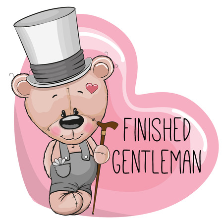 Greeting card cute cartoon Teddy Bear in a hatのイラスト素材
