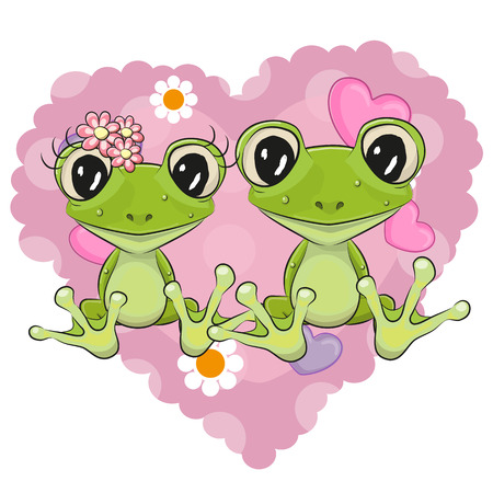 Two Cartoon frogs on a background of heartのイラスト素材