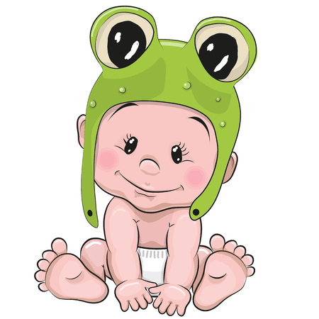 Cute Cartoon Baby in a froggy hatのイラスト素材