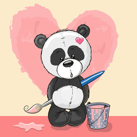 Cute Panda with brush is drawing a heartのイラスト素材