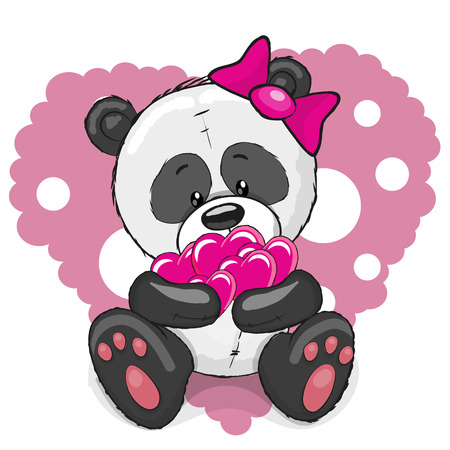 Greeting card cute cartoon Panda girl with hearts