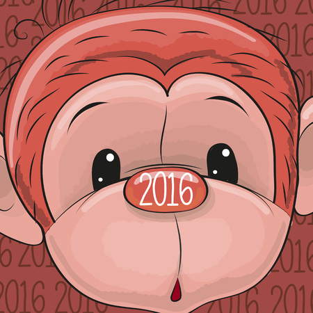 Greeting New Year Card with cute red monkeyのイラスト素材