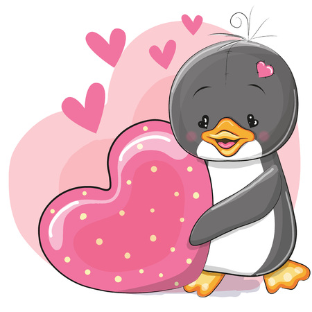 Greeting card cute cartoon Penguin with heartのイラスト素材