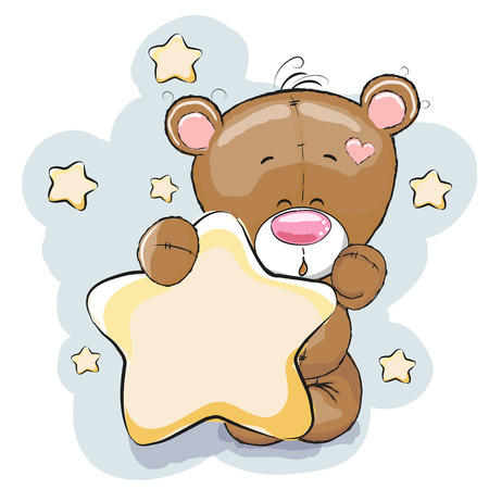 Teddy Bear with Star on a stars backgroundのイラスト素材