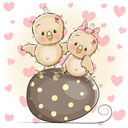 Greeting Easter card Two chickens on the eggのイラスト素材