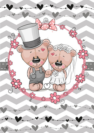 Greeting card Teddy Bride and Teddy groomのイラスト素材