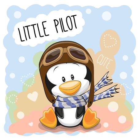 Cute cartoon Penguin in a pilot hatのイラスト素材
