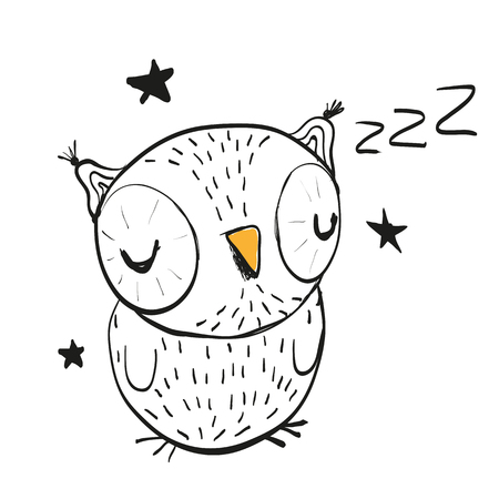 Hand drawn sleeping owl on a white backgroundのイラスト素材