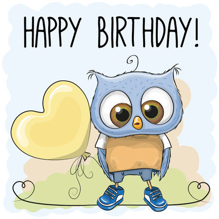 Cute Cartoon Owl Boy with a balloonのイラスト素材