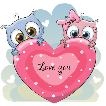 Valentine card with two cute Lovers Owlsのイラスト素材