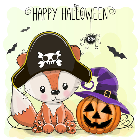 Halloween illustration of Cute Cartoon Fox and pumpkinのイラスト素材