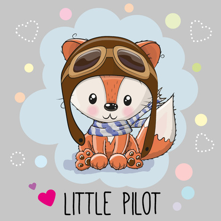 Cute cartoon Fox in a pilot hatのイラスト素材