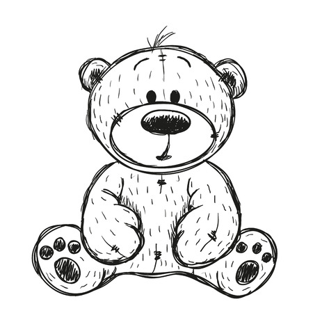 Drawing Teddy bear isolated on a white backgroundのイラスト素材