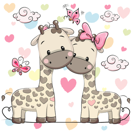 Two cute cartoon giraffesのイラスト素材
