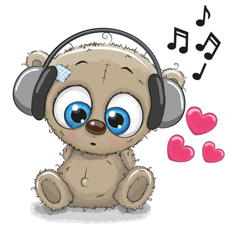 Cute cartoon Teddy Bear with headphones on a white backgroundのイラスト素材