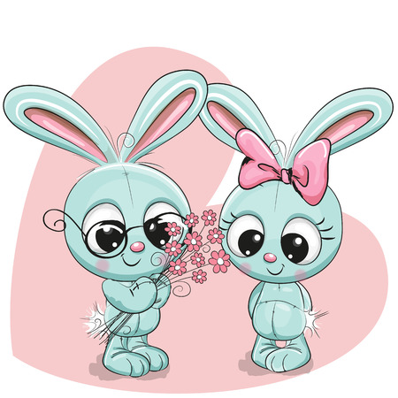 Rabbit boy and girl on a heart backgroundのイラスト素材