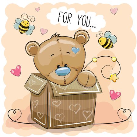Valentine card with a Cute Teddy bear in a boxのイラスト素材