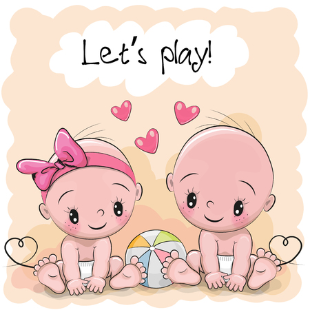 Two Cute Cartoon babies boy and girlのイラスト素材