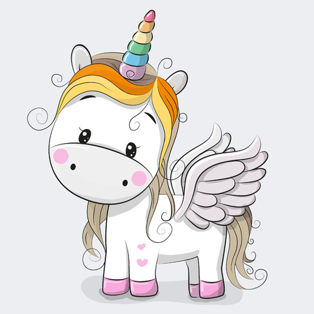 Cute Cartoon Unicorn isolated on a gray background