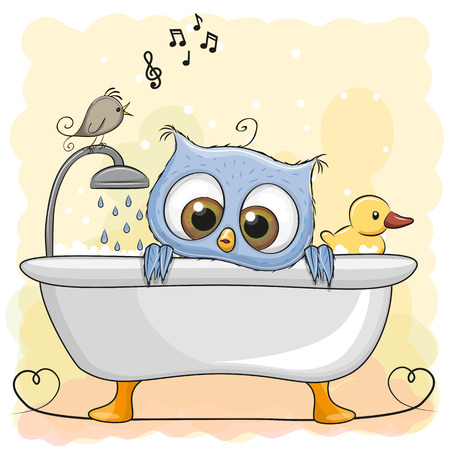 Cute cartoon Owl in the bathroomのイラスト素材